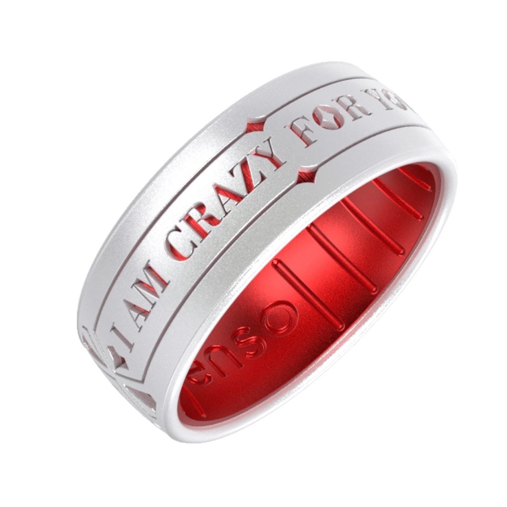 Women's Silver and Red Silicone Ring - Picture 4 of 5